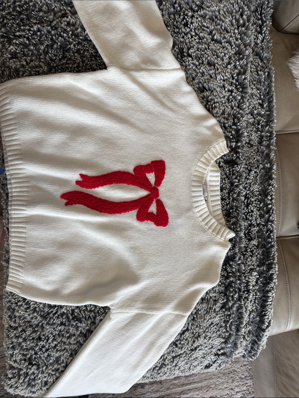 Sincerely Jules Cream Sweater with Red Bow Motif